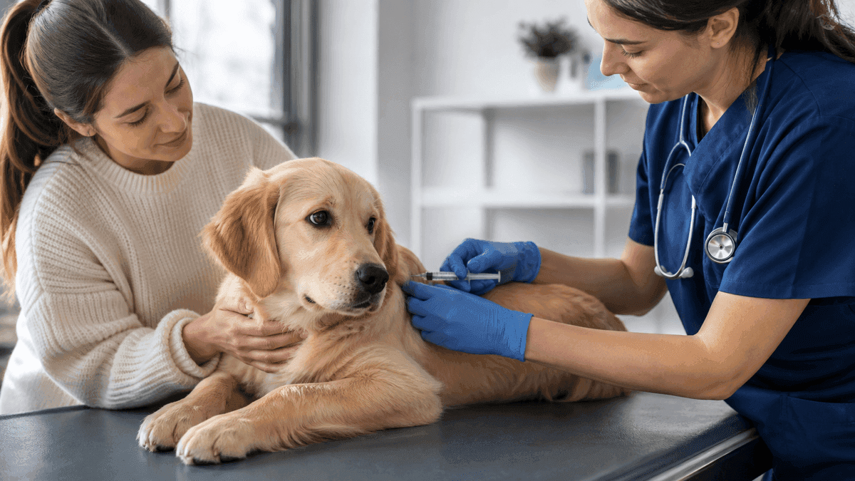 Vaccination de routine d'un jeune chien chez le vétérinaire