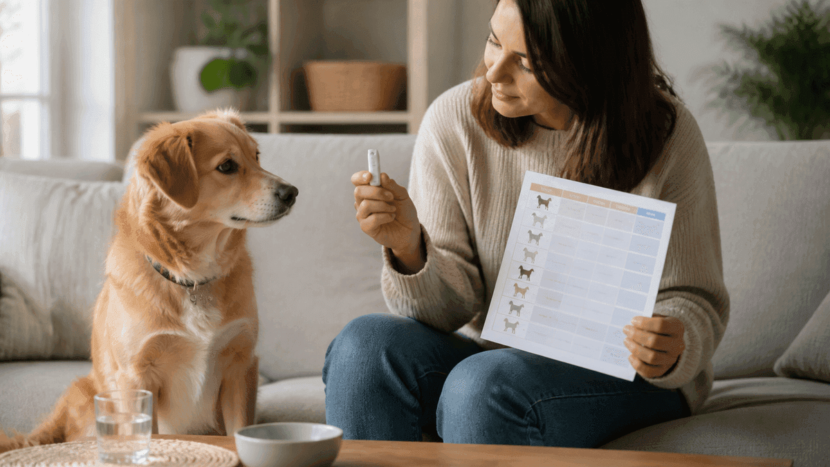 Propriétaire préparant le vermifuge adapté au poids de son chien