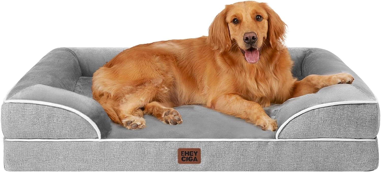 EHEYCIGA Panier Chien Grande Taille XXL, Orthopédique et Lavable, Gris | Mousse 