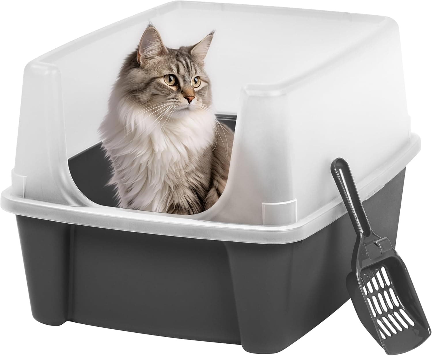 Iris Ohyama, Bac a Litiere pour Chat avec Pelle, Gris, Nettoyage Facile, Maison 