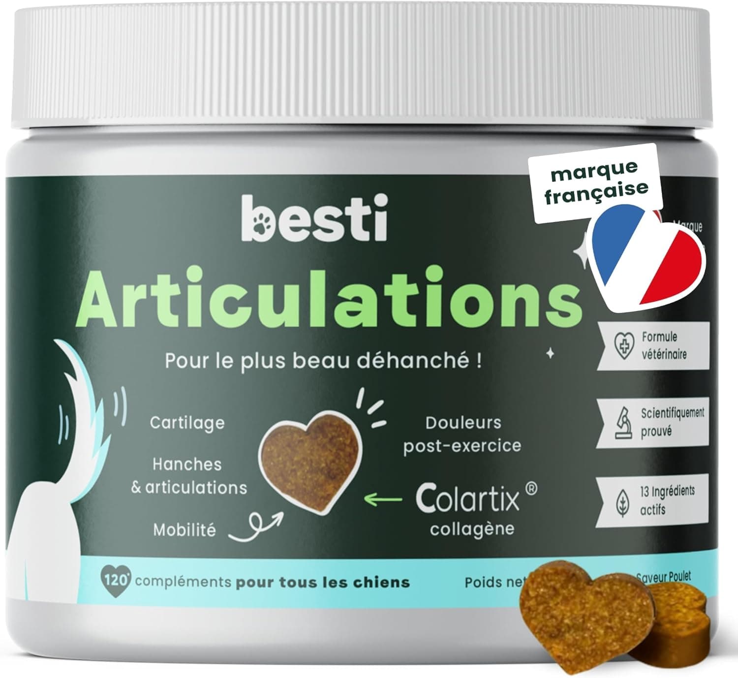 besti Articulations Chien - 120 Compléments Anti-Arthrose - 100% Mobilité | Prot