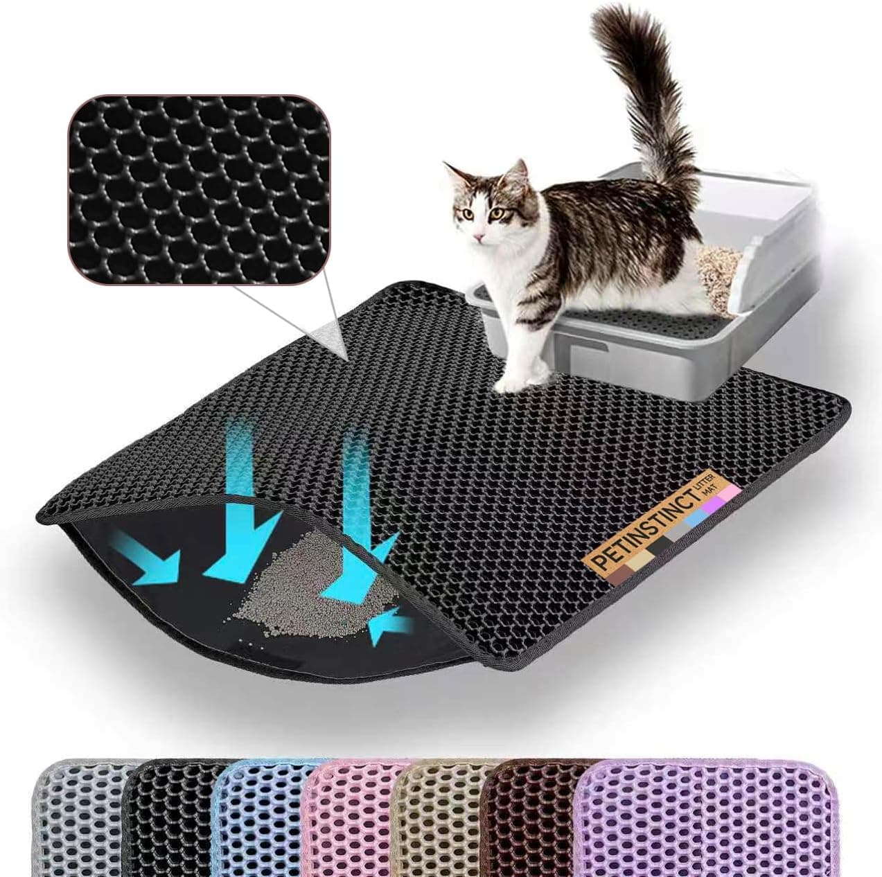 Petinstinct Tapis Litière Chat, 60x45cm, Tapis de Litière pour Chat, Noir | Stru