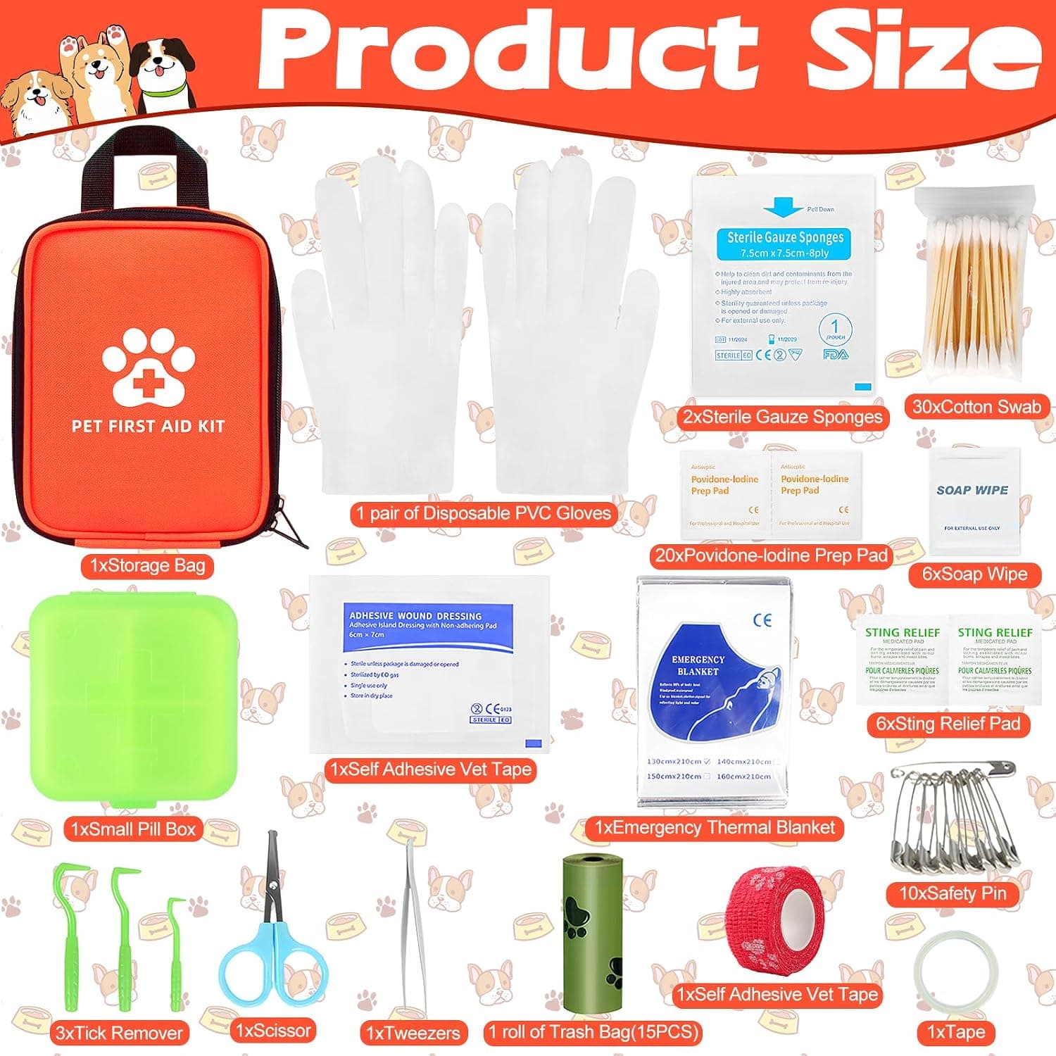 Trousse de Premiers Secours pour Chiens et Chats 102 Pièces | Kit de Premier Sec