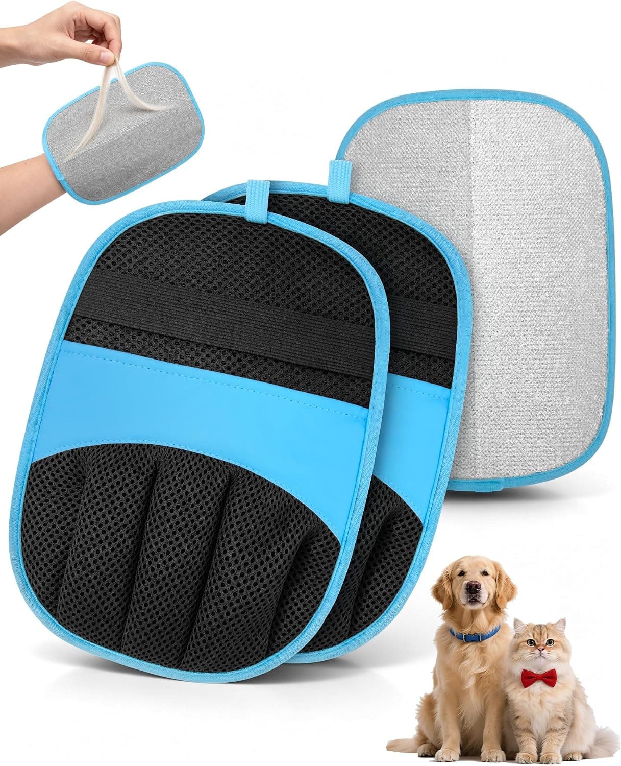 Lot de 2 Gant Anti Poils Animaux, Solution pour Chats et Chiens (Bleu) | Électro